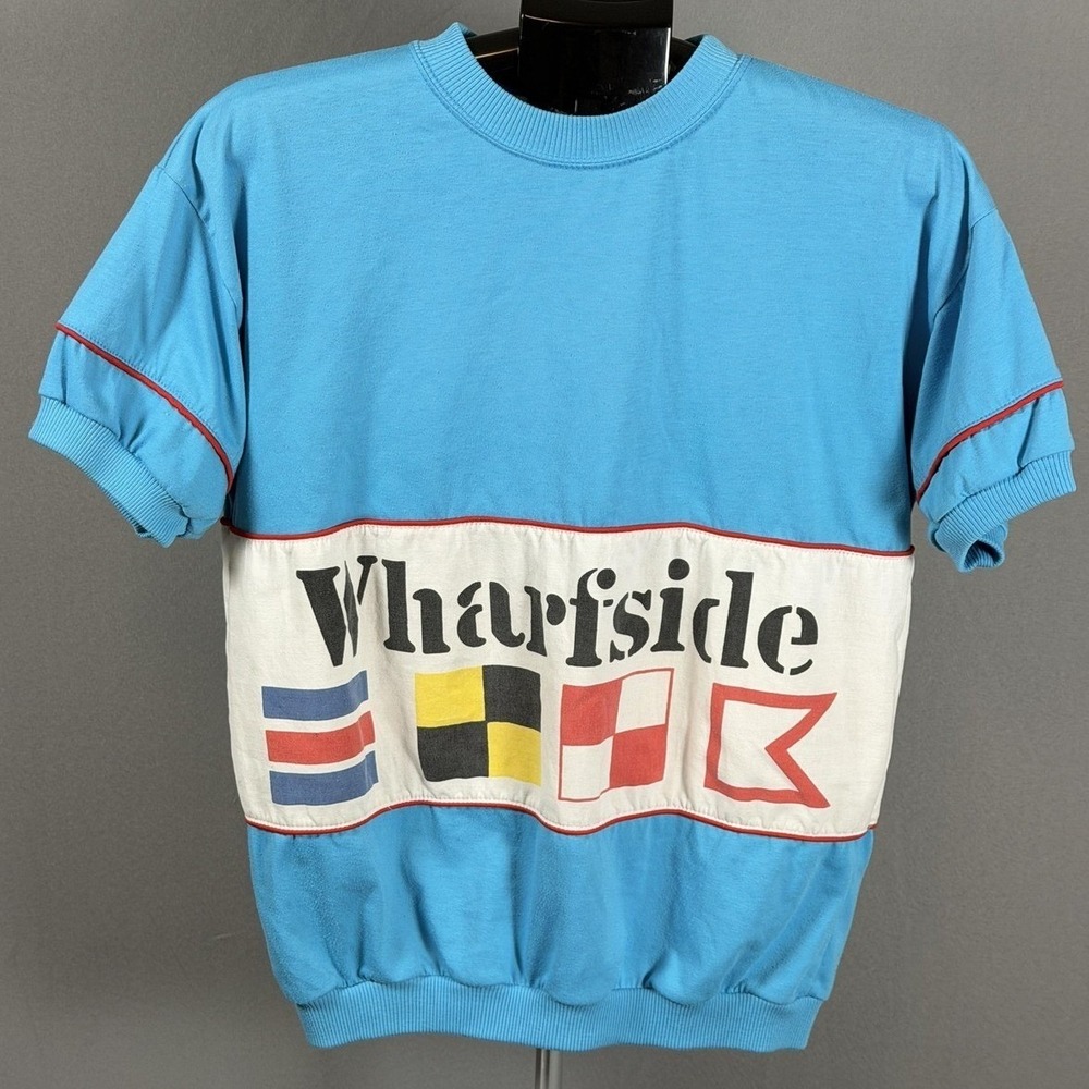 Vintage Wharfside Sweatshirt Mens‎ Medium Blue Nautical Flags Pullover 80s